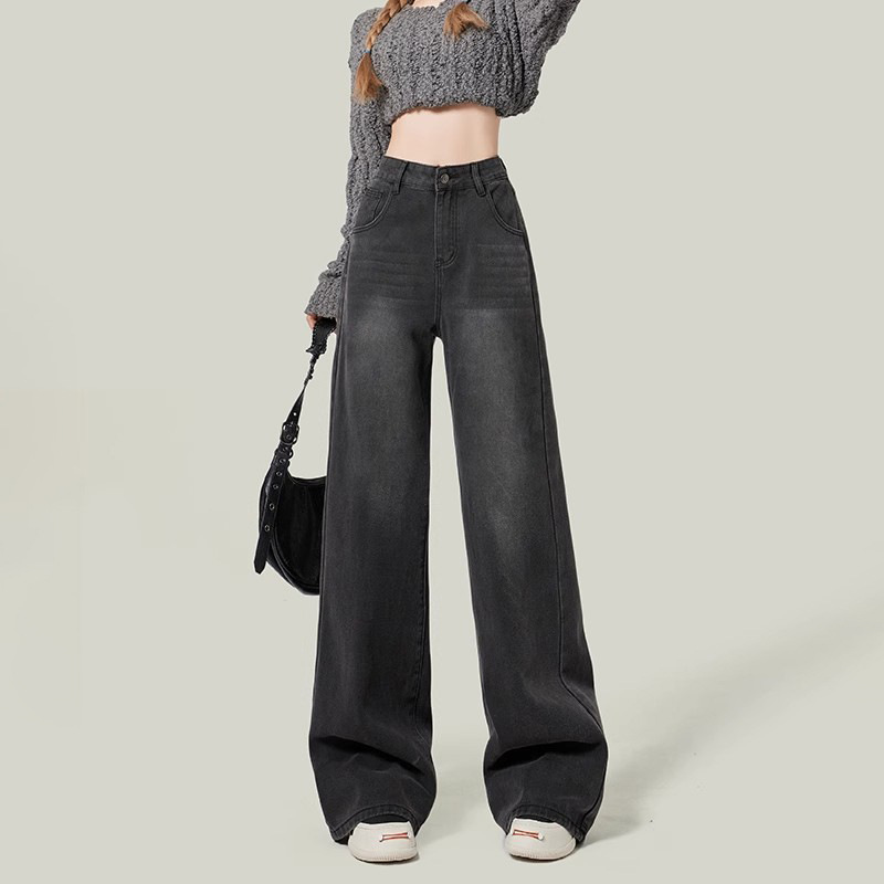 American Style Retro Hot Girl Wide Leg Jeans Women's Autumn and Winter New High Waist Slimming Harajuku Loose Straight Pants