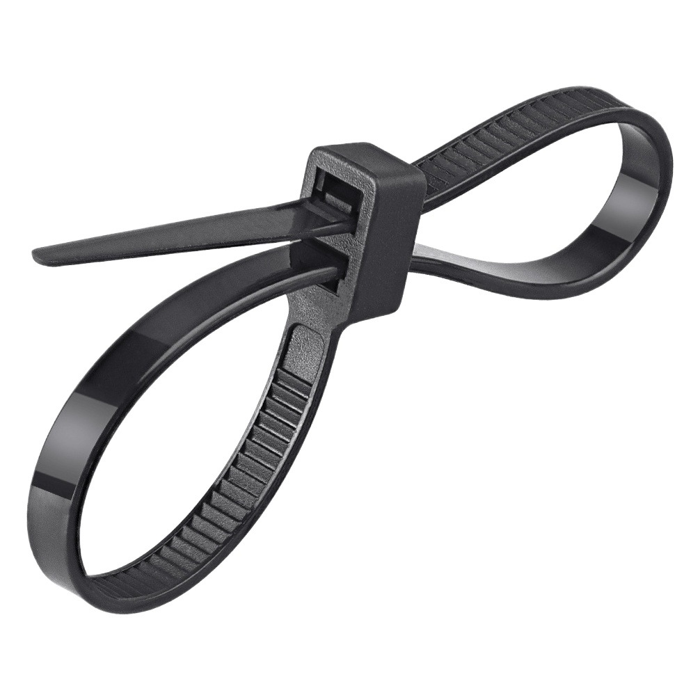 Self-locking double-headed nylon tie strap black plastic double-hole double-buckle self-locking 5*225*300 tie wire