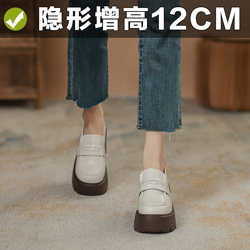 12cm Small Height White Loafers Women's British Style Platform Shoes Super High Heel Small Leather Shoes Small Size 32