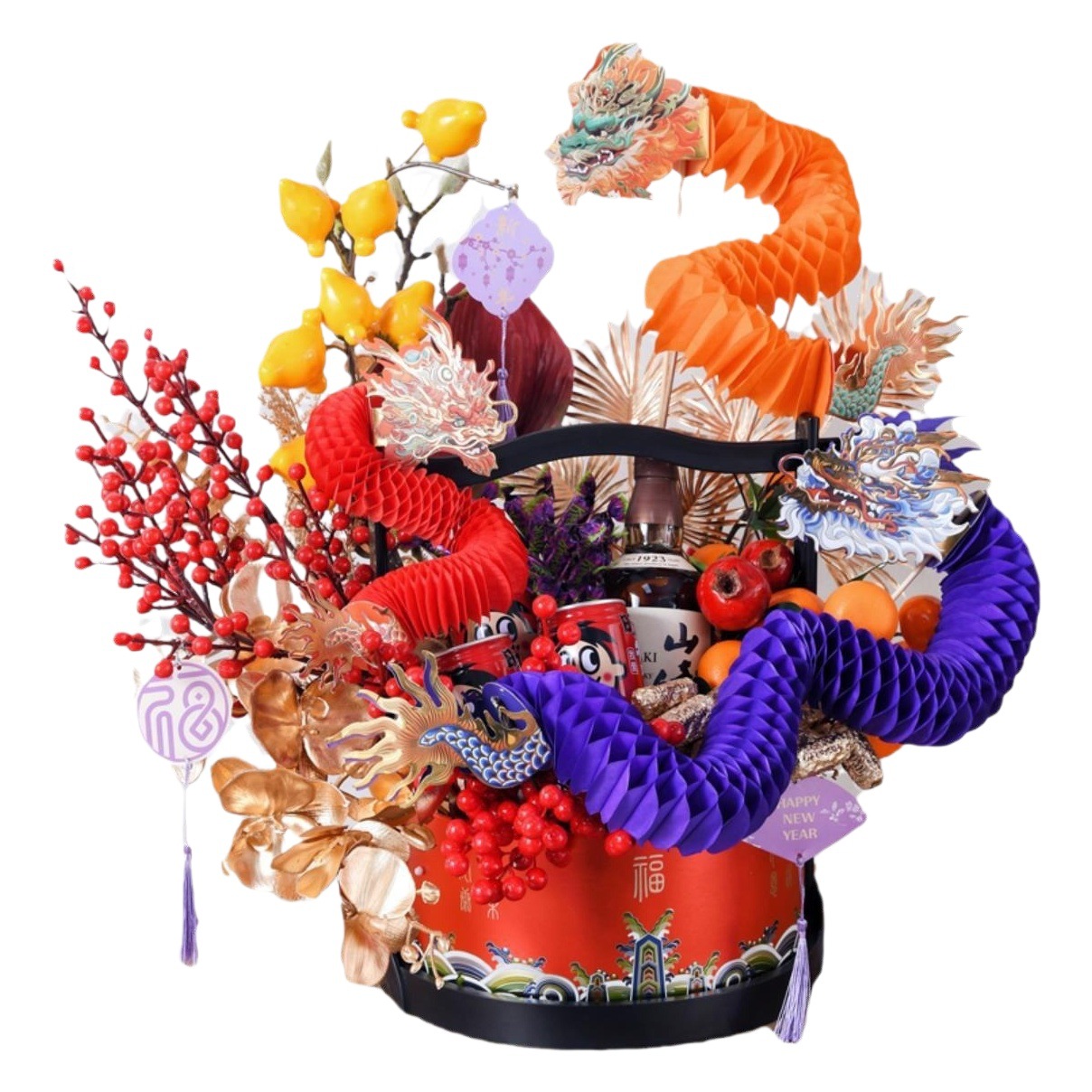 2024 New Chinese New Year Spring Festival lucky Crane round box exquisite national fashion large capacity wooden packing box decoration
