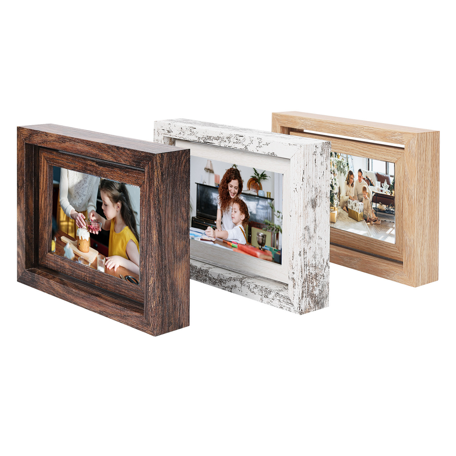 Cross-border Retro 3-color Creative Double-sided Rotating Photo Frame 6-inch Wooden Frame Table for Mother's Day Christmas Ceremony