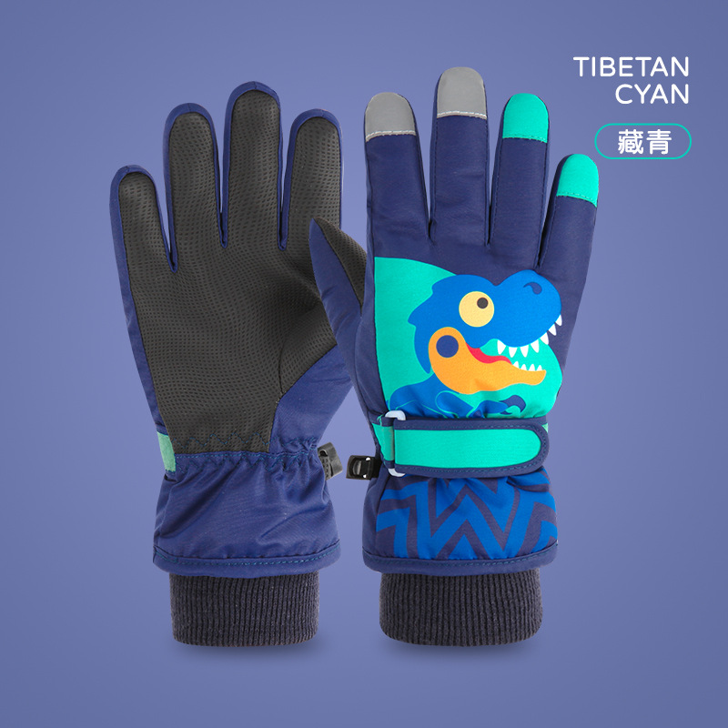 Picture of Children's Winter Ski Gloves Windproof and Warm Velvet Thickened Non-Slip Waterproof Small Dinosaur Gloves for Riding