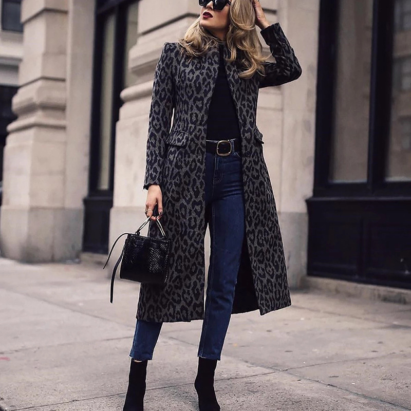 Picture of Street shot Paris Spring womens coat mid-length fashion leopard print black women's windbreaker