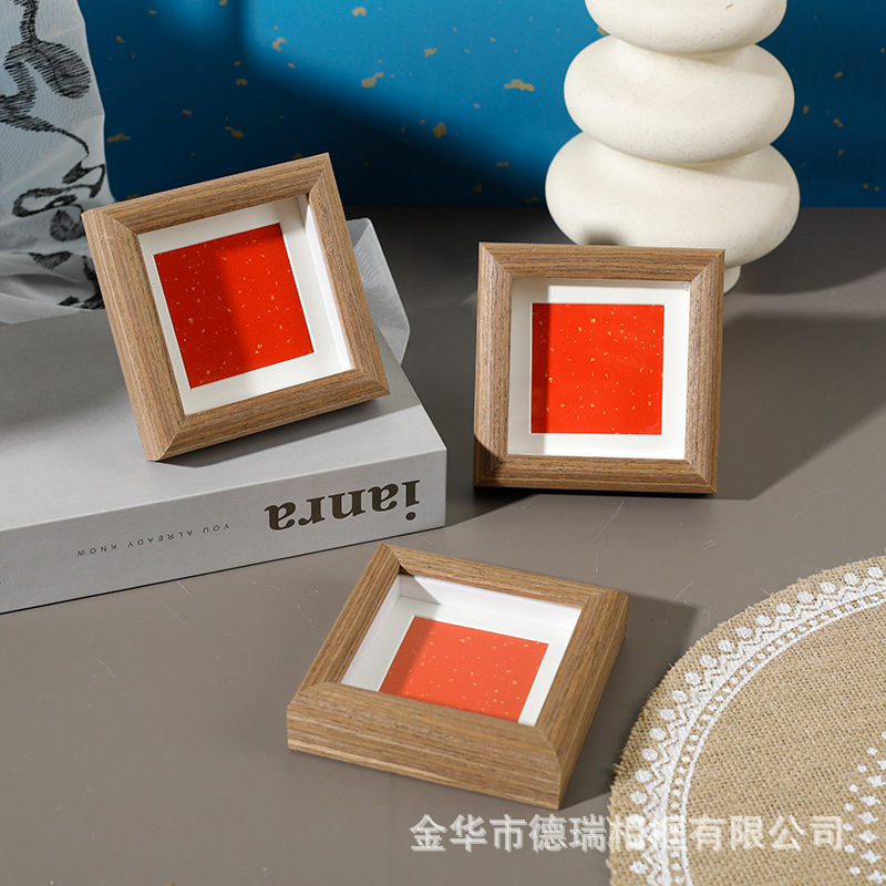 Picture of New Chinese mini photo frame square hollow picture frame decoration three-dimensional wooden handwriting calligraphy desktop decoration