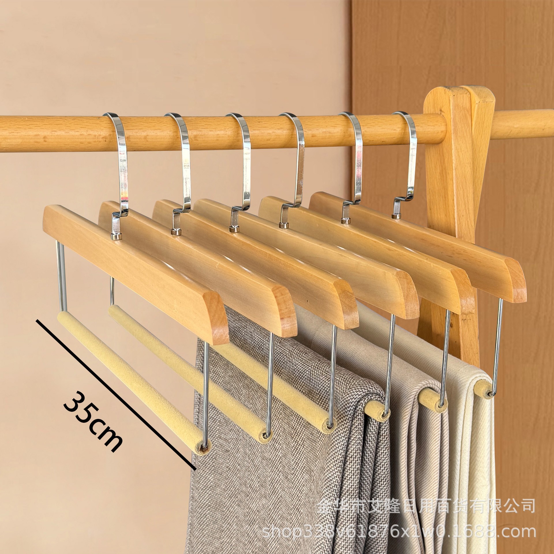 Picture of High-grade solid wood wide shoulder flocking hanger household coat suit seamless hanging clothes support solid wood hanger wholesale