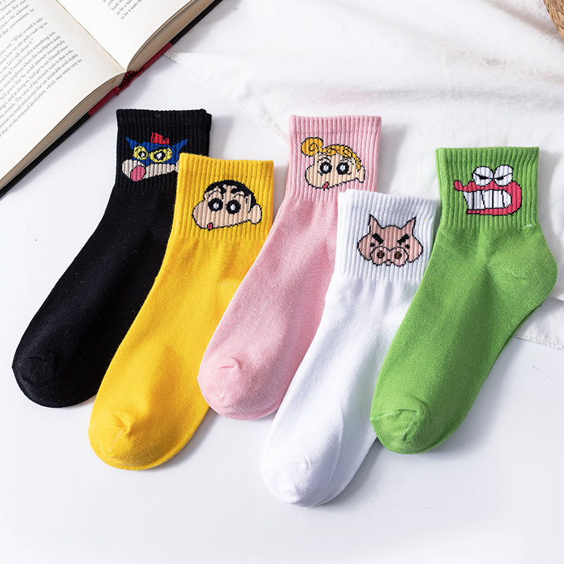 Cartoon Socks Children's Mid-length Socks Autumn and Winter Korean Style Academic Style Japanese Style Cute Personality Funny Ins Fashionable Cotton Socks