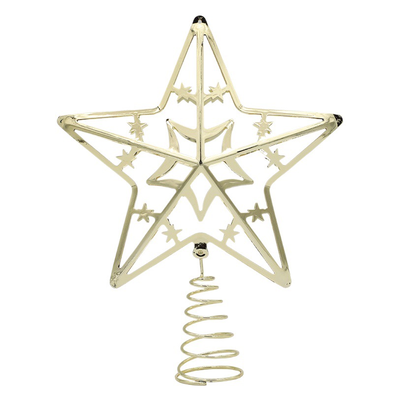 Cross-border wholesale new iron plating tree top star Christmas tree decoration tree top five-pointed star Iron three-dimensional five-pointed star