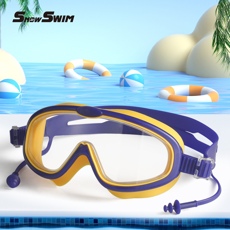 Picture of Children bag swimming goggles girls boys swimming equipment glasses waterproof anti-fog big frame professional diving swimming goggles factory