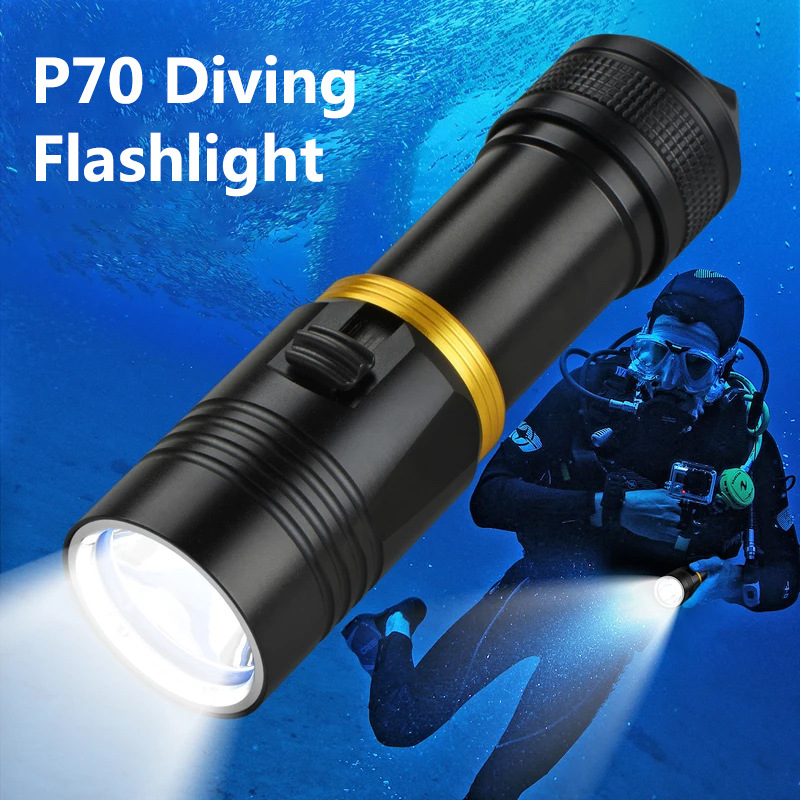 Cross-Border Diving Flashlight, Strong Light, Ultra-Bright, Long-Lasting, Professional-Grade Underwater Deep Diving Handheld Rechargeable Flashlight