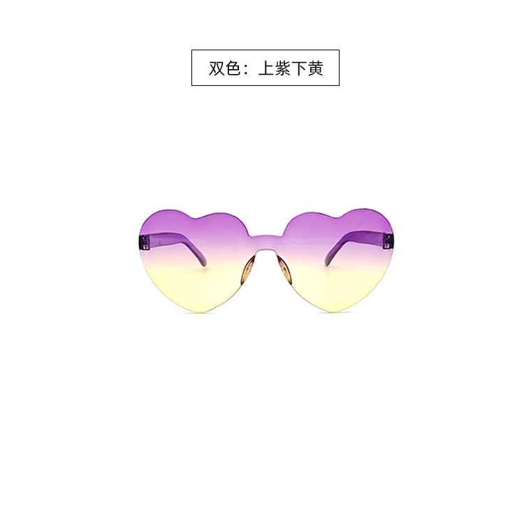 Picture of New love sunglasses jelly color frameless heart-shaped conjoined glasses dazzling color heart sunglasses