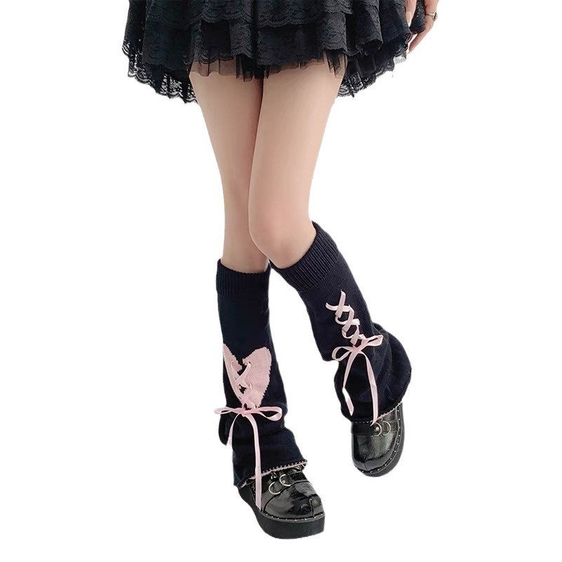 Lolita wide leg set hot girl socks y2k culture strap bow drawstring calf socks piled socks foot cover