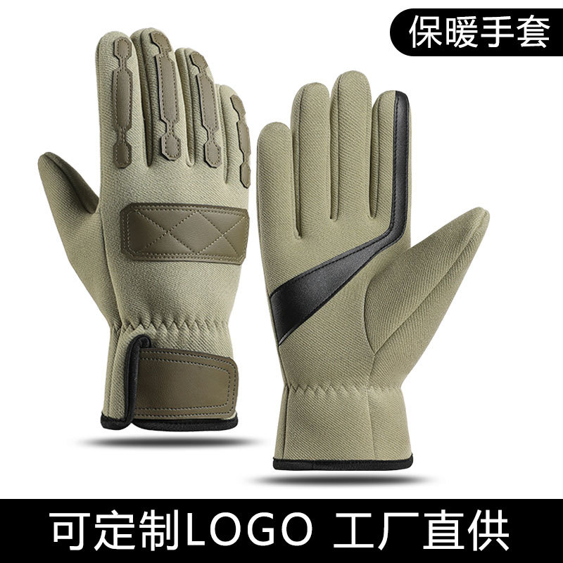 Cross-border outdoor autumn/winter men's fleece-lined windproof, slip-resistant, warm, cycling sports touchscreen skiing warm cycling gloves