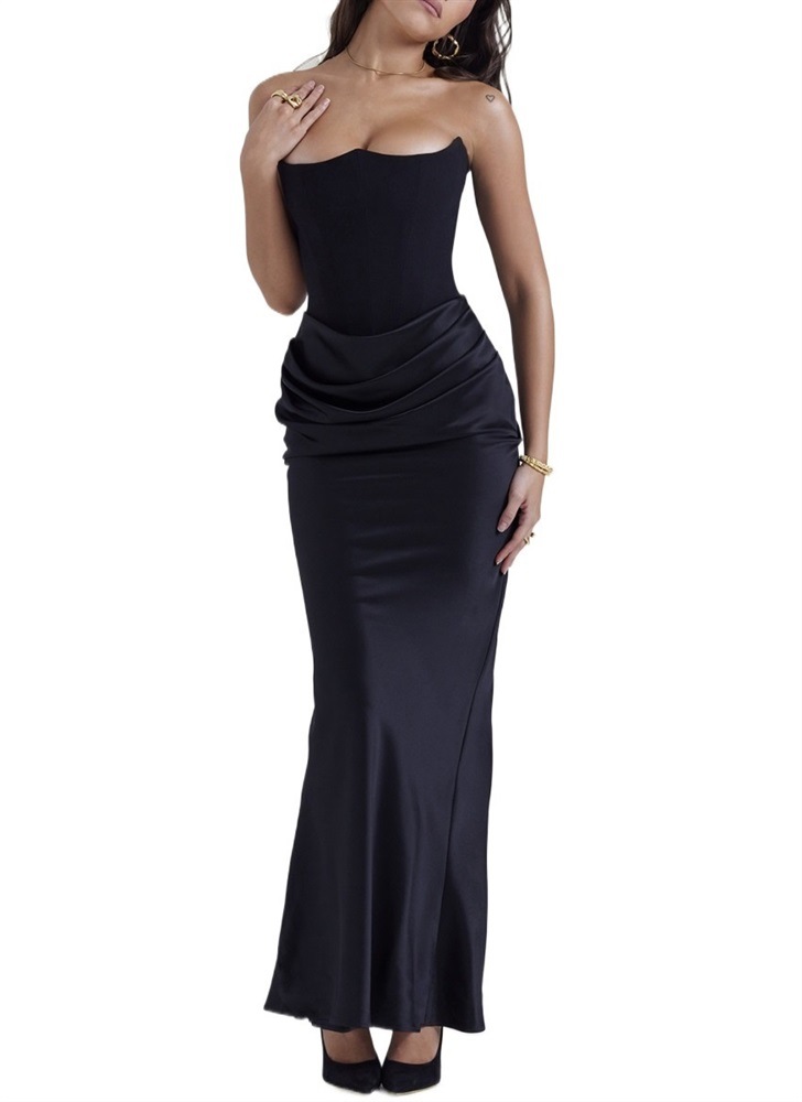 Picture of European and American ins cross-border new multi-color waist tube chest off-shoulder fishbone pleated long hip conjoined dress