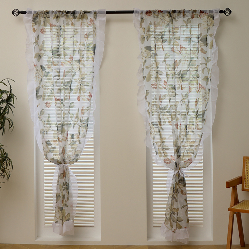 White Pear Flower Country American Pastoral Curtain Bay Window Retro Half Curtain Hollow Crochet Light Transmission Living Room Balcony Bedroom