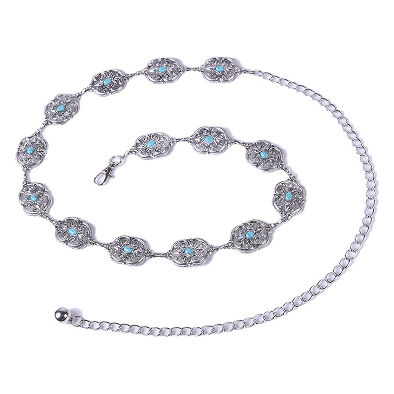 Summer New Women's Belt, Fashionable and Versatile Agate Stone Inlaid Metal Chain Waist Chain with Coat in Stock
