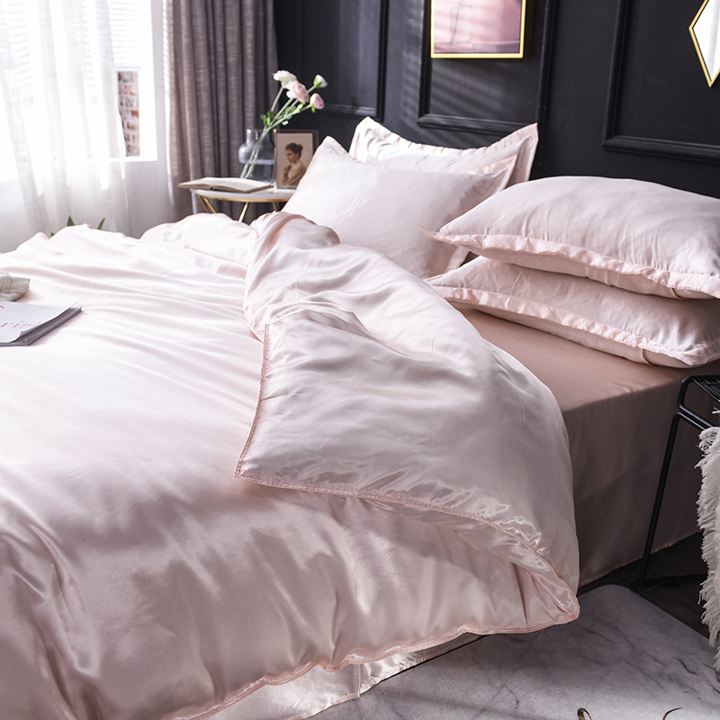 Picture of Summer solid color double-sided washed Ice Silk four-piece set silky color matching quilt cover sheets foreign trade cross-border bedding wholesale
