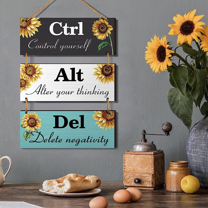Picture of Sunflower Inspirational Wooden Listing Office Wall Decoration Ctrl Alt Del Wooden Logo Amazon Hot Sale