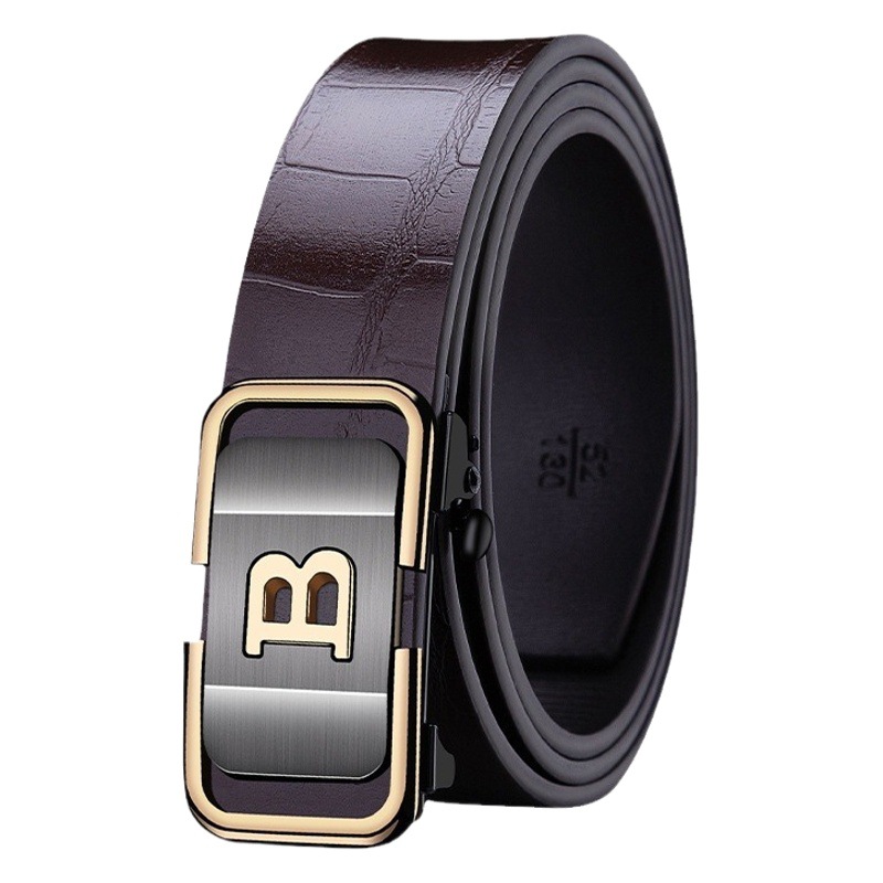 Stitch Crocodile Pattern B Model Gold Black Buckle Coffee Belt Business Casual Versatile Trendyy Imitation Cow Leather Belt Belt in Stock