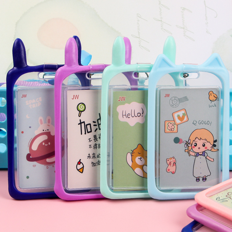 Picture of Ins Style Student Card Holder Creative Cute Halter Silicone Campus Badge Transparent Retractable Rope Id Holder Wholesale