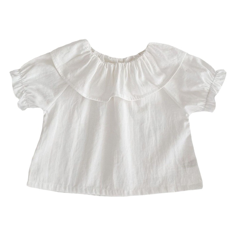 Infant and Toddler T-Shirt 2025 Summer New Style Baby Girl Lotus Leaf Collar Short-Sleeved Shirt Top White Versatile Style