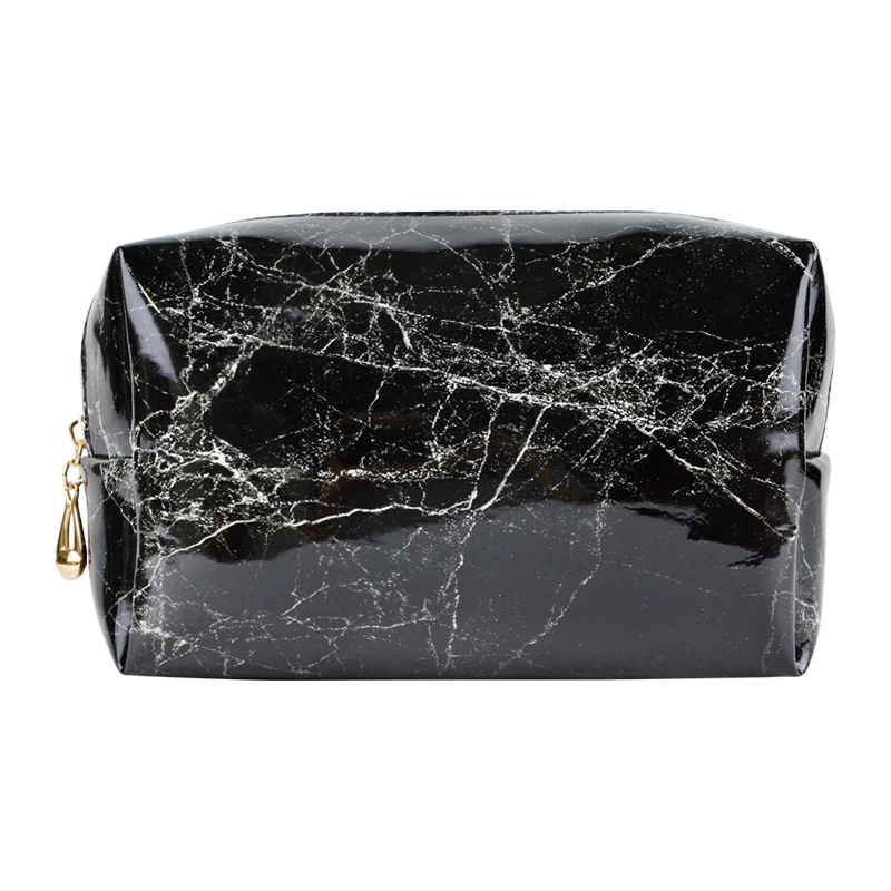 Picture of Black and white stone pattern glossy PU leather square clutch high-end simple waterproof portable travel makeup storage bag