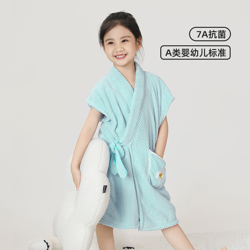 Picture of Drizzle 7a Children Bathrobe Bath Skirt Hooded Bath Towel Bathing Wear Men's and Women's Treasures Summer Kindergarten Swimming Absorbent