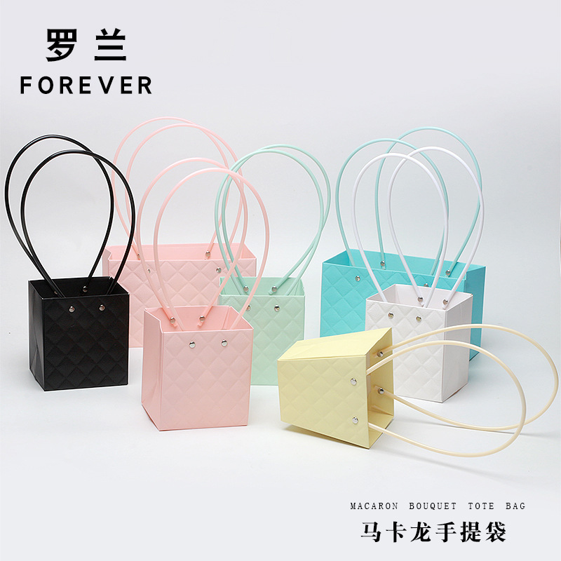 Roland macaron sugar flower packaging flower arrangement bag waterproof rhombus imitation leather handbag floral flower box