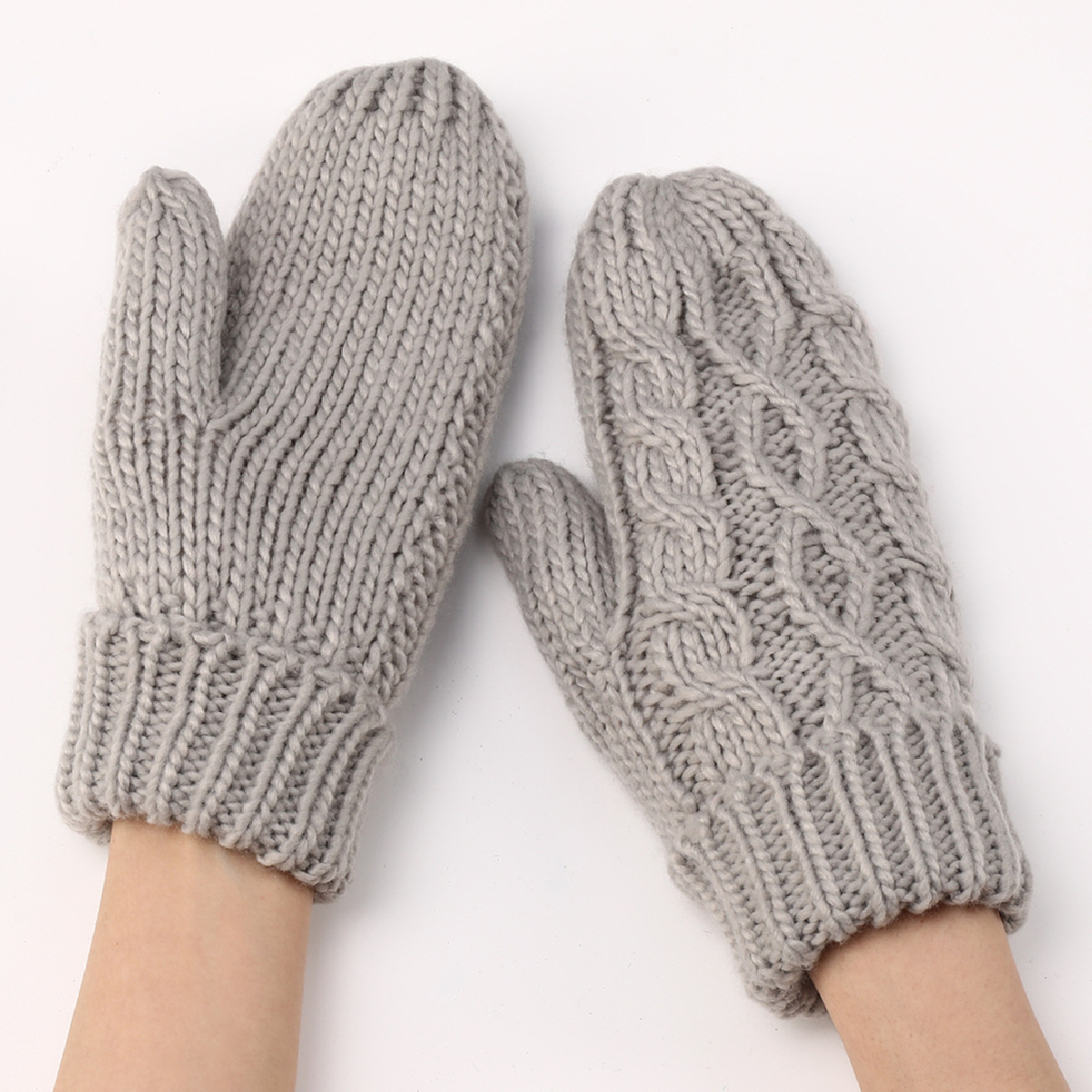 G285 Diamond-Shaped Knitted Gloves for Women, New Autumn and Winter Style, Thickened and Fleece-Lined, Fashionable Full-Finger Warm Gloves