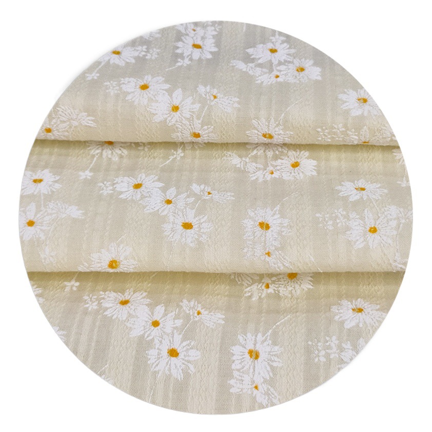 Cotton Jacquard Fabric Pastoral Floral Fresh Daisy Flower Foaming Fine dress Children's Clothing Fabric