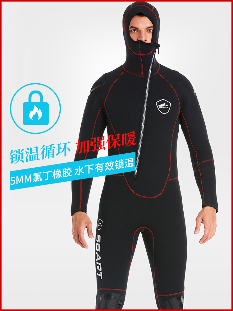 Picture of Shabbat New 5MM Diving Suit Men's Thickened Warm Hooded Fish Hunting Suit Winter Swimming Swimming Equipment Surfing Wet Suit