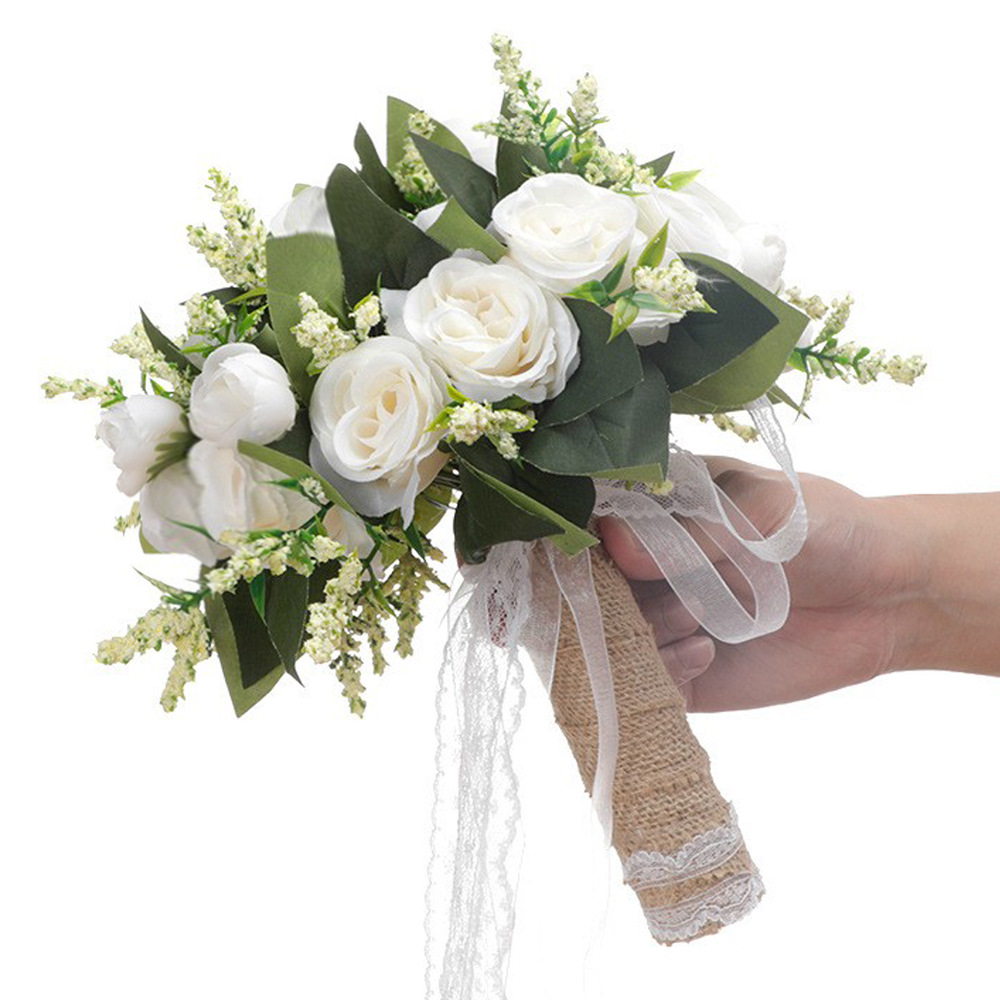 Bridal Rose Bouquet, Wedding Gypsophila Flower Tassel, Korean-Style Certificate-Holding Bouquet, Western-Style Wedding White Bouquet Supply
