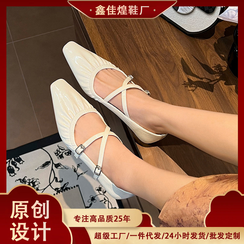 3189-8 pleated cross buckle ~ wedge heel small vexed sweet temperament flat shoes women's shoes fairy with skirt