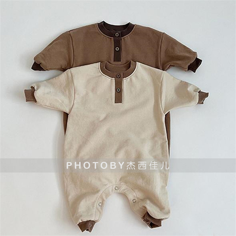 ins Infant Autumn and Winter New Arrival Jumpsuit for Boys and Girls Korean Style Simple Contrasting Color Long Sleeve Casual Jumpsuit