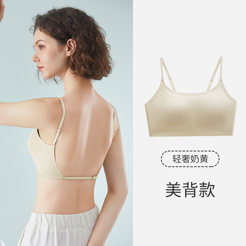 Picture of Japanese Style Underwear Women's Summer Ice Silk Traceless Strapless Strapless One-piece Inner Strap Chest Pad U-shaped Backless Thin Bra