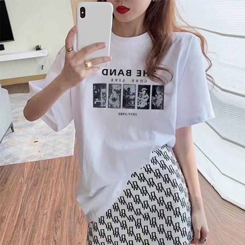 Picture of Short-Sleeved Women's Mid-Length T-Shirt Korean Style Loose Bottoming Shirt 2025 Summer New Ins T-Shirt Top