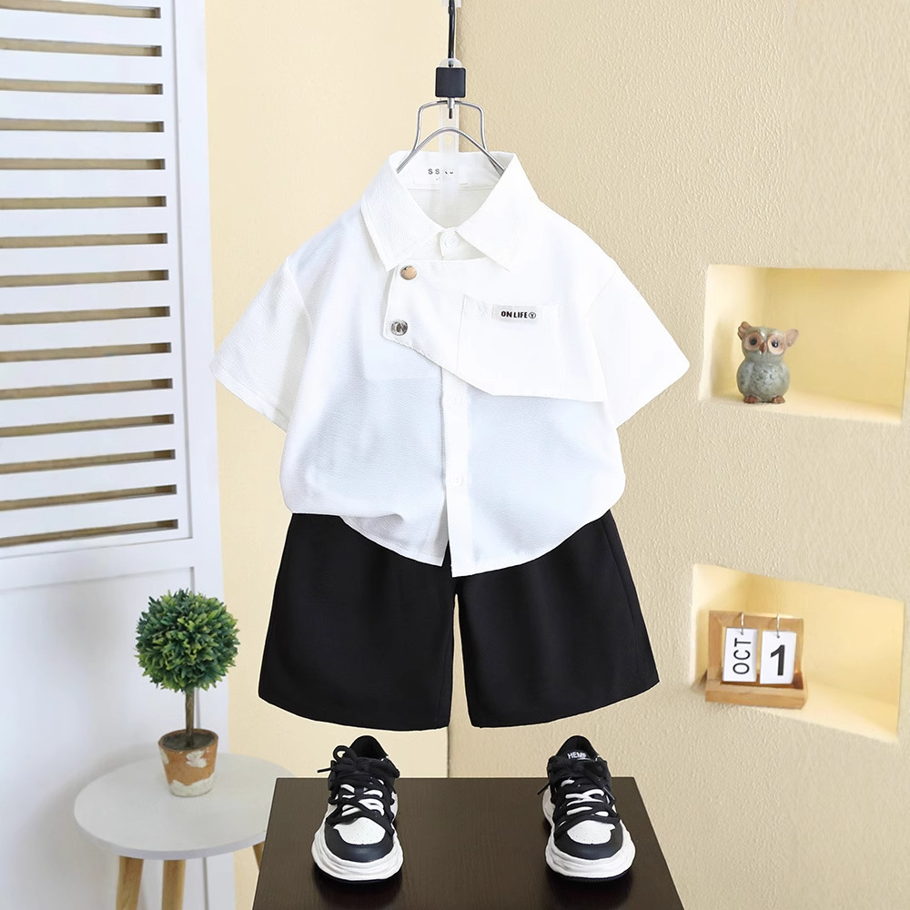 8164 Children's Summer Shirt Set 2025 New Boys Short Sleeve Shorts Two-Piece Set Baby Shirt Summer Trendy Style