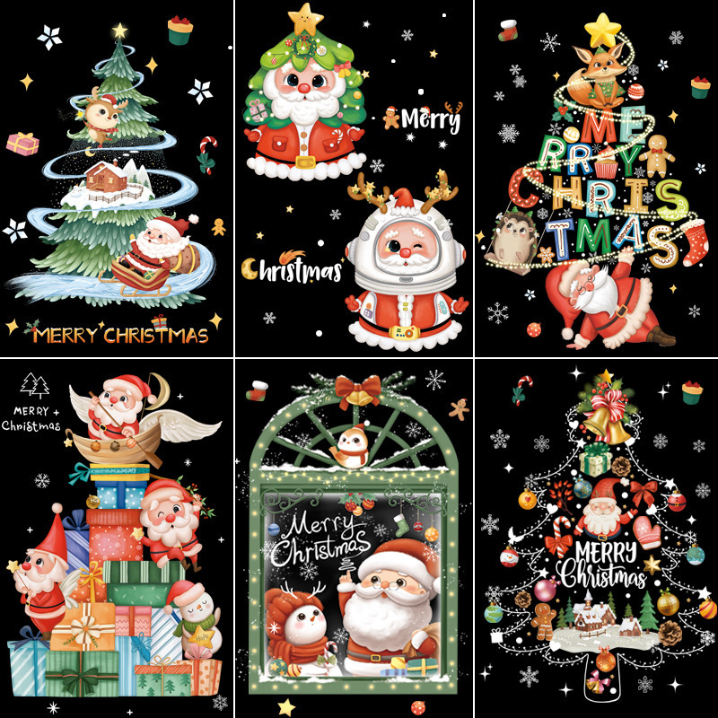 Santa tree static stickers window stickers glass door stickers window stickers Christmas decorations scene layout