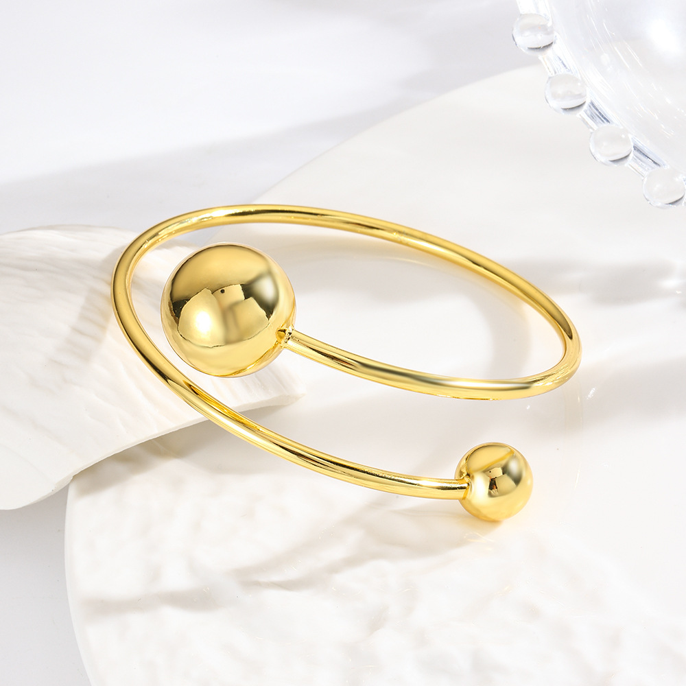 Cross-border Fashion Copper Plated 18K Gold Hollow Round Bead Double-layer Open Bracelet Simple High-grade Photosensitive Bracelet