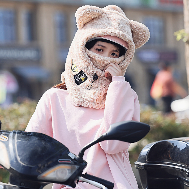 Picture of Winter Warm Series Cute Bear Hat Mask All-in-One Women's Ear Protector Cycling Warm Ski Helmet plush Hat