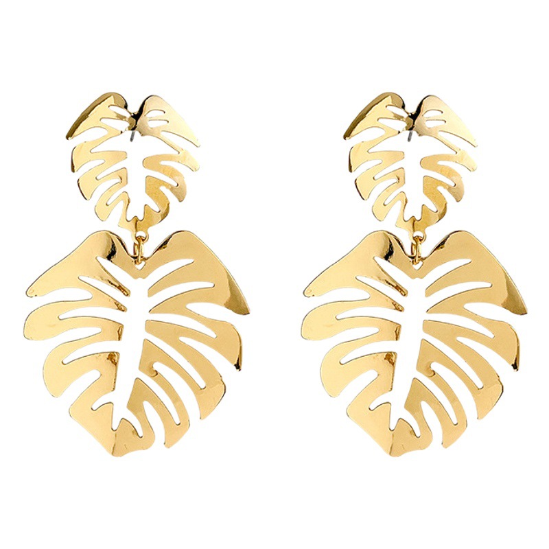 Silver Needle Vintage Metal Leaf Branch Hollow Earrings Summer New High-end Earrings Temperament Wholesale High-end Earrings