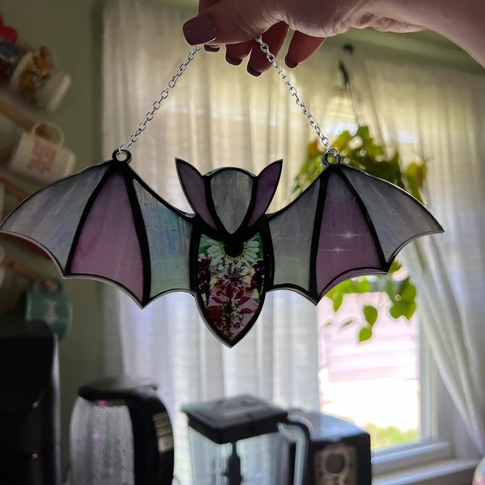 Picture of Halloween Decoration Hanging Acrylic Bat Window Wall Pendant Halloween Home Decoration Colorful Bat