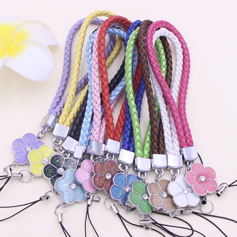 Plum blossom mobile phone chain four-leaf clover bracelet pu mobile phone chain certificate lanyard wrist strap lanyard woven mobile phone leather rope