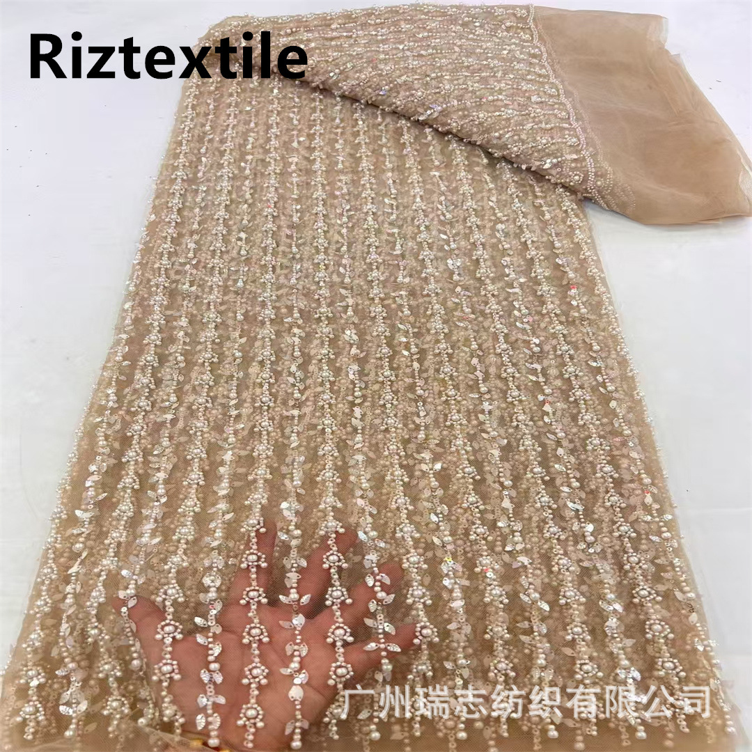 European and American wedding dress beaded tube embroidery fabric cheongsam lace mesh sequin embroidery wedding lace fabric