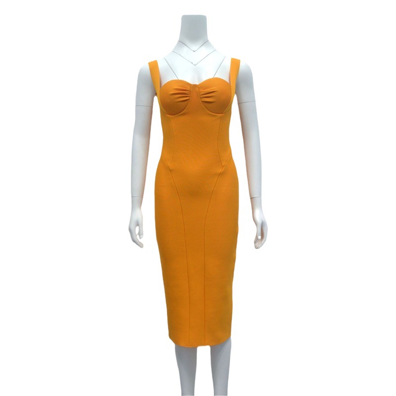 Foreign trade cross-border Europe and the United States sexy yellow suspenders backless slim slim bandage dress nightclub cocktail commute