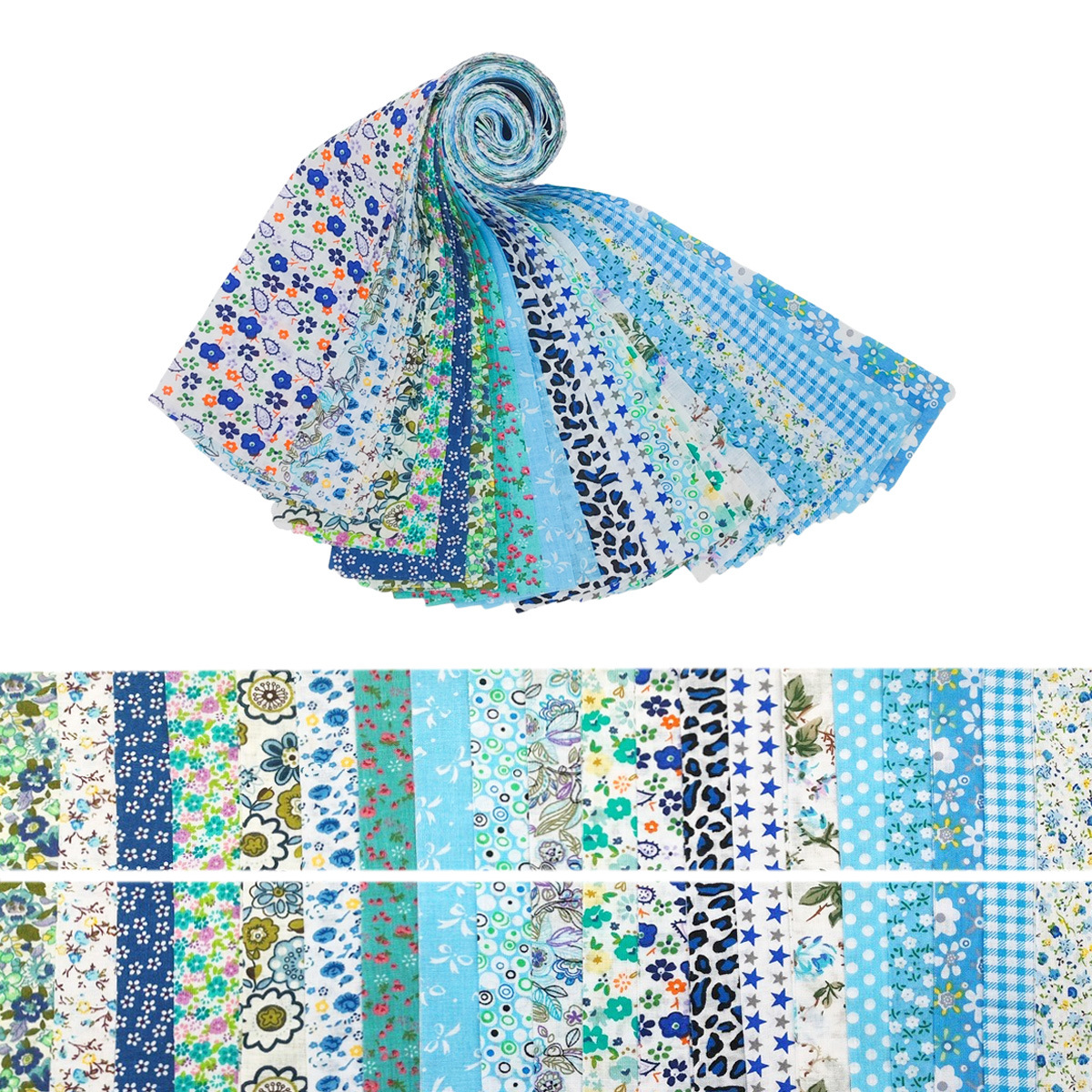 40 Pieces of Plain Cotton Blue Fabric Cake Roll DIY Jelly Strip Patchwork Combination Plain Cotton Fabric