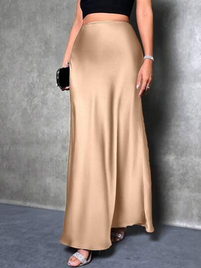 Picture of Foreign Trade Cross-Border Satin Skirt Spring and Summer New European and American Amazon Simple Imitation Silk Long Skirt Women's Clothing