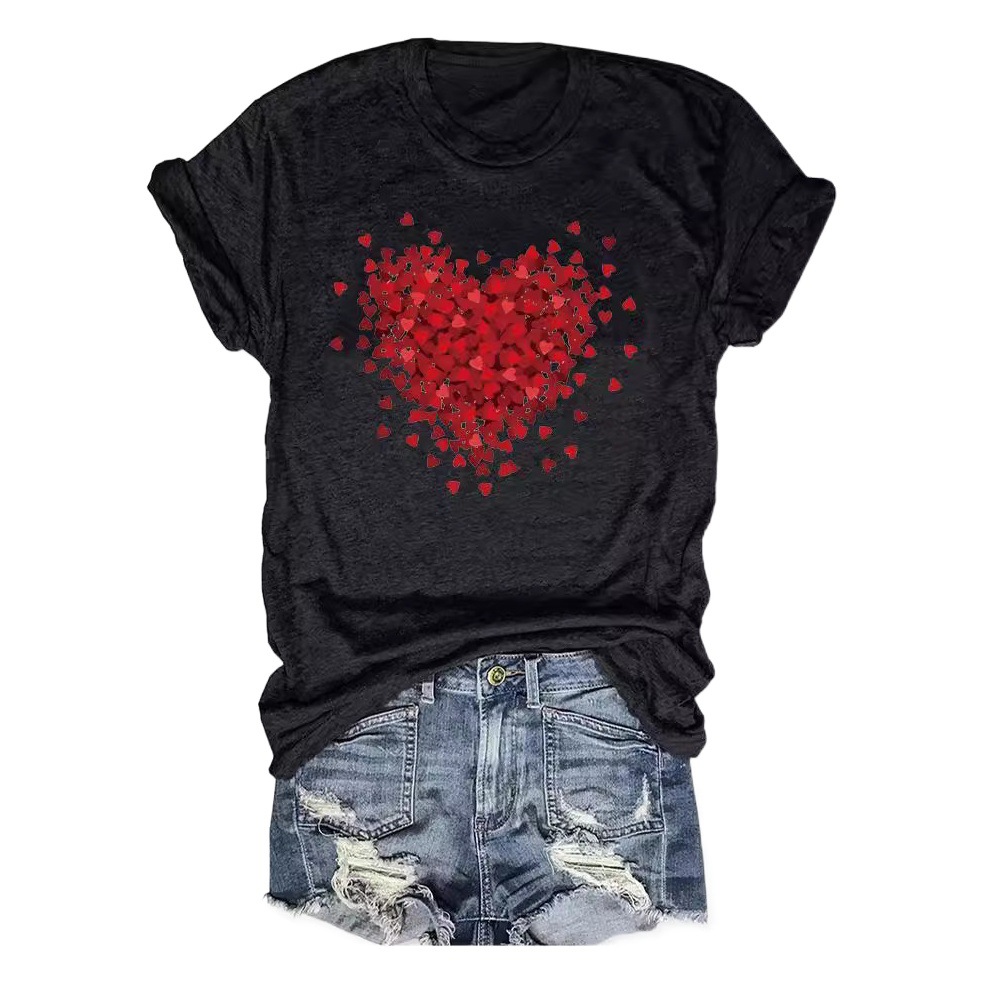 European and American summer women's love pattern printing round neck short sleeve T-shirt casual fashion foreign trade explosion T-shirt