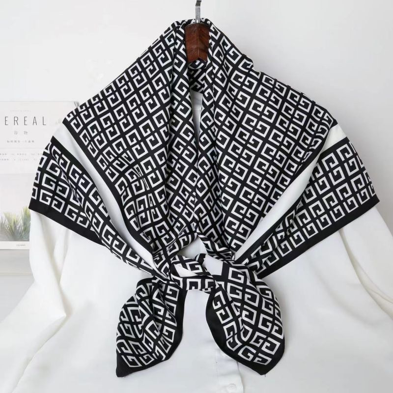 Picture of Autumn and winter all-match shawl animal printed black and white simple large square 90*90CM imitation silk twill silk scarf for women