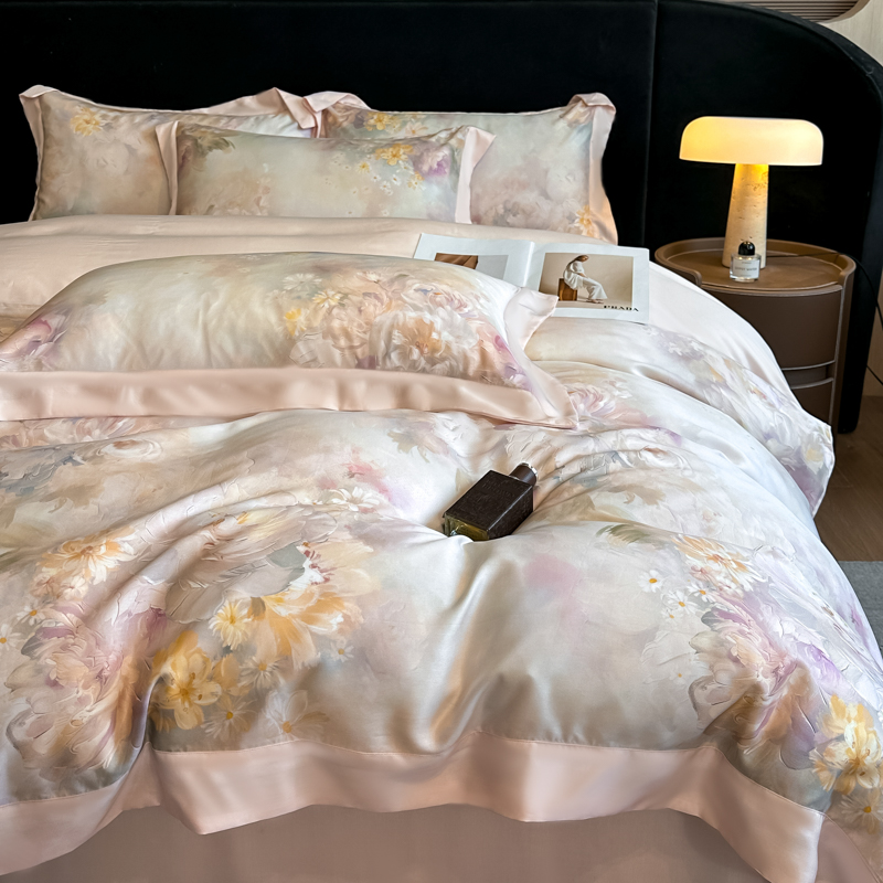 Picture of Summer Class A Maternal and Infant Grade Lyocell Tens Four-Piece Light Luxury Ice Silk Naked Sleeping Cool Quilt Cover Bed Sheet 1.8 Bedding