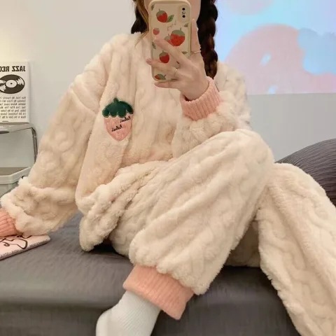 Pajamas Winter Women's Coral Fleece 2024 New Winter Flannel Autumn and Winter Outfit Home Clothes suit